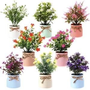 Zeyune Large Spring Artificial Flowers Potted Centerpieces Desktop Fake Floral Plants in Macaron Pot Greenery for Office Table Home Indoor Bathroom Office Wedding Bridal Decor (8 Pcs,Classic)