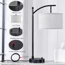 Table Lamp for Living Room Bedroom, 23.5" Table Lamps Set of 2 with USB C+A Ports, Bedside Lamps for Nightstand with Linen Lamp Shades, 2 Dimmable LED Bulbs Included, Black