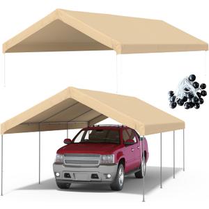 12x20 FT Carport Replacement Canopy Top Upgraded Car Port Canopy Cover for Carport Party Tent Waterproof & UV Protected, Easy Installation with Ball Bungees,Beige(Frame Not Included)
