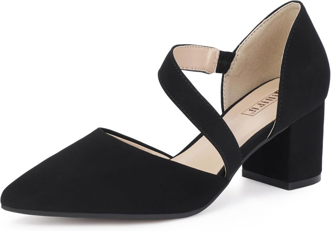 IDIFU IN2 Women's Pumps Closed Toe Strappy Heels Low Block Chunky Heels Dressy Wedding Bride Prom Business Dress Shoes for Women Comfortable Formal Pointed Toe Short Heels, size 9.5