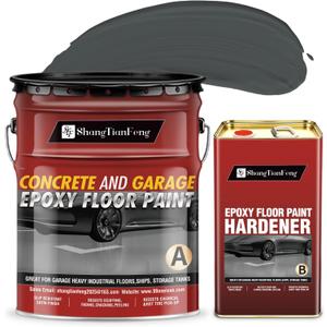 4 Gallon Epoxy Floor Paint kit (Medium gray,High-gloss,800 sq.ft) -100% solids| 6H hardness|20-year durability| Compatible with decorative color flakes,Concrete coating for Garages,Basements, Wall, 512 Fl Oz