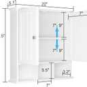 ChooChoo Bathroom Cabinet Wall Mounted 2-Door with 3 Open Shelves, Wooden Medicine Cabinets with Adjustable Shelf, Space Saver Storage Cabinets Over The Toilet for Bathroom&Living Room, White, 20.1" W X 22.8" H X 5" D