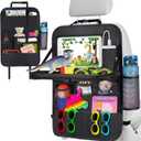 Car Back Seat Organizer, Storage Organizer with Foldable Table Tray and Tablet Holder, 11 Storage Pockets Kick Mats Back Seat Protector for Kids, Travel Accessories (1 Pack)