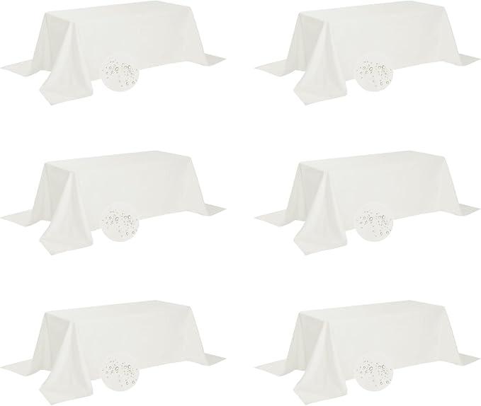 Fokitut 6 Pack Rectangle Tablecloth, 90x156 Inch, Stain Resistant and Wrinkle Polyester Table Cloth, Fabric Table Cover for Kitchen Dining, Wedding, Party, Holiday Dinner, Ivory