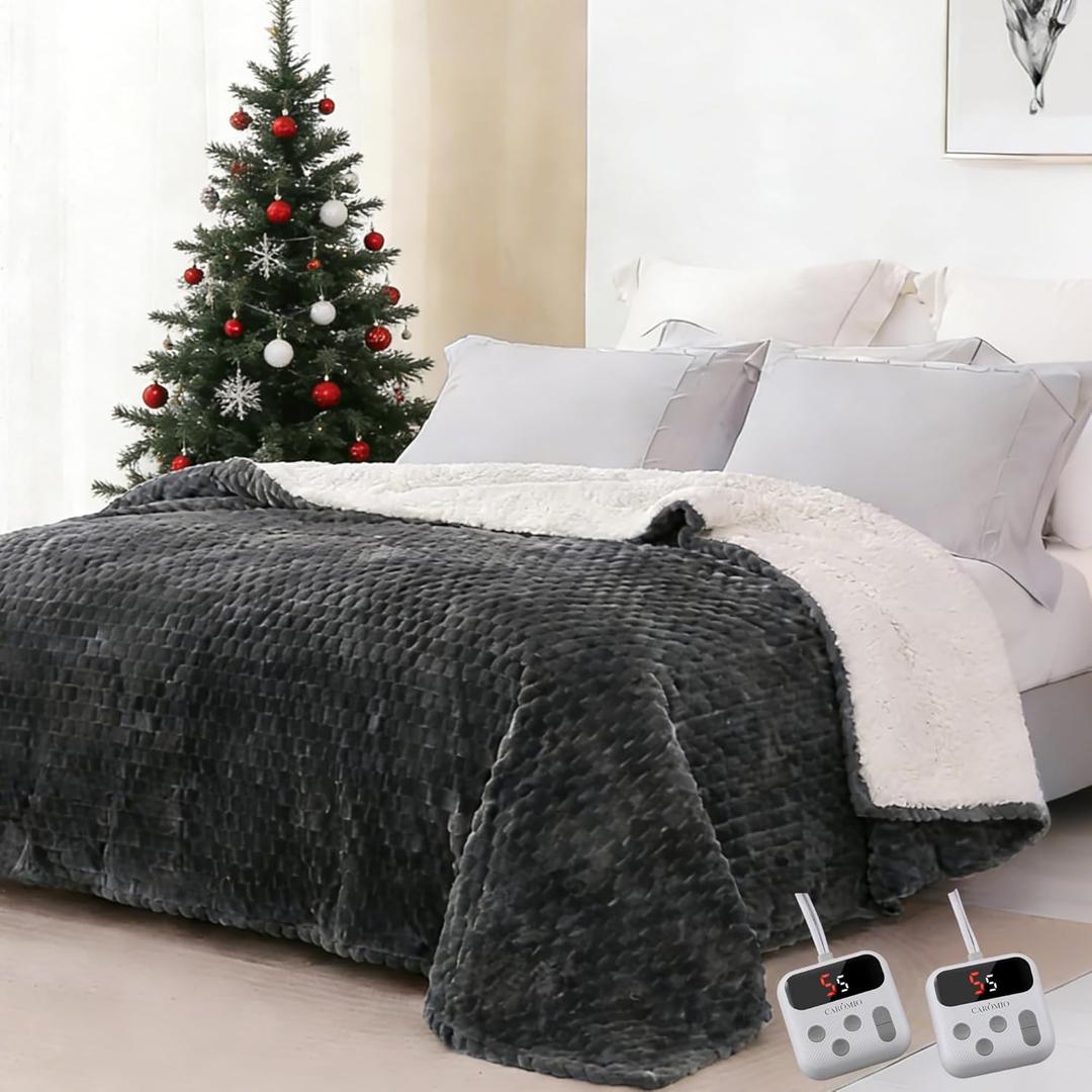 GarveeHome Electric Blanket Queen with Dual Controls, Heated Blanket Queen Size, Velvet Soft Heating Blankets, 4 Heat Settings & 10H Auto Off, Machine Washable, ETL Certified, 84" x 90" Grey