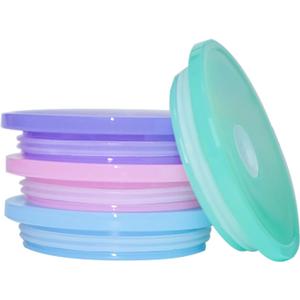4 Pack Acrylic Lids for Glass Cups with Bamboo Lids and Straws, 2.75 inch/70 mm Acrylic Lids for 16 OZ Beer Can Cups with Wooden Lids, Replacement Canning Lids for 16OZ 20 OZ Glass (Multiple Colors)