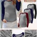 3 Pack Women's Maternity Shirts, Pregnancy Raglan Long Sleeve Tops Sides Ruched Crew Neck Color Block Mama Clothes (X-Large, Light Gray/Black, Light Gray/Navy, Light Gray/Wine Red)