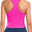 ATTRACO Workout Tank Tops for Women with Built in Bra Ribbed Seamless Yoga Tanks Tight Fit (8, Hot Pink)