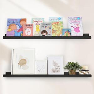 Picture Ledge Shelf with Lip, Black Floating Shelves for Wall Set of 2, 36 inch Wall Floating Shelves for Bedroom Living Room Bathroom Kitchen