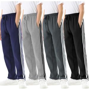 Rolimaka 4 Pcs Boys Sweatpants Soft Fleece Lined Open Bottom Youth Basic Athletic Joggers with Pockets Thermal Pants for Boys (Black, L)
