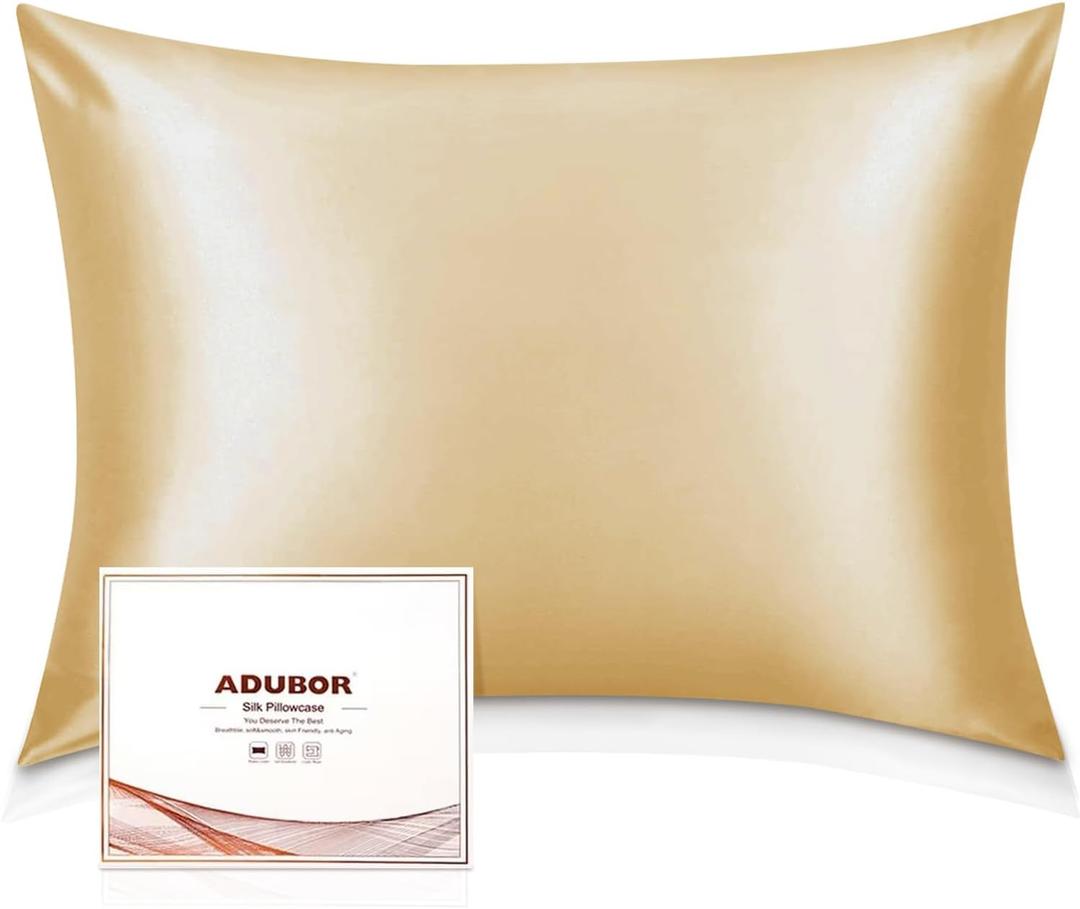 Adubor 100% Silk Pillowcase - Mulberry Silk Pillow Cases, 22 Momme 6A Grade Fibers, Silk Pillow Case for Hair and Skin Health, with Hidden Zipper (Standard 20''x26'', Gold, 1PC)