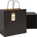 PAICUIKE 100Pcs Black Kraft Bags with Handles, 11x6x11 Inch Square Gift Bags for Retail, Shopping, Party Favors, Fathers Day, Events & Small Business | Sturdy & Versatile