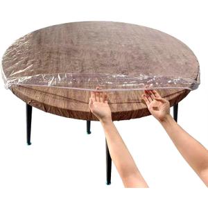 LIBERECOO Clear Round Fitted Vinyl Tablecloth for 37-42" Diameter Tables - Heavy Duty Elasticized Table Cover Elastic Edged Plastic Table Cloth Protector