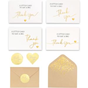 Winoo Design 100 PK Luxurious Gold Thank You Cards with Envelopes Bulk - 5x3.5 Inches Wedding Thank You Notes Baby Shower Greenery Bridal Shower Small Business (WHITE)