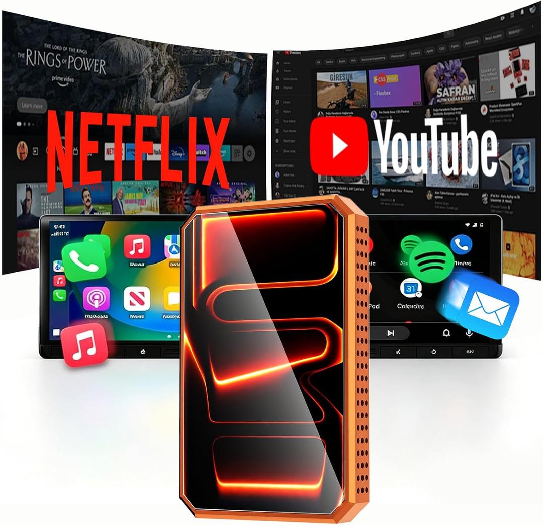 Wireless CarPlay Android Auto Adapter, Magic AI Box with HDMI/USB Port, Built-in YouTube and TikTok, USB Drive Playback and HD Screen Mirroring