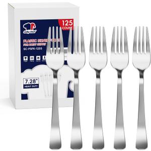 125 Count Silver Plastic Forks Heavy Duty, 7.28 Inch Forks Disposable Heat Resistant Durable Silver Plastic Disposable Utensils for Parties, Wedding, Daily Events