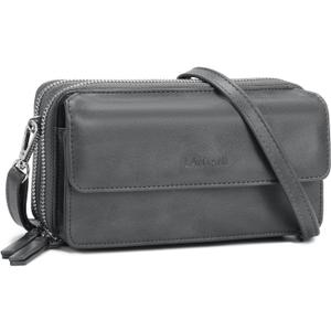 Lanyani RFID Crossbody Wallet Wristlet Purse with Phone Pocket For Women Vegan Leather (B-retrro Grey)