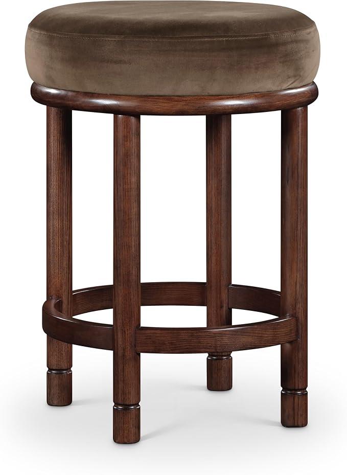 Meridian Furniture 978Brown-C Monette Collection Art Deco Counter Stool with Ultra Luxe Velvet, Rich Walnut Brown Solid Ash Wood Legs, 460 GSM Velvet, 18" W x 18" D x 26" H, Brown