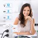 Tower Power Strips with Surge Protection, 6FT Flat Extension Cord with Multiple Outlets, 12 AC 4 USB Ports, Overload Protection Charging Station for Office Home Dorm Room Travel (White)