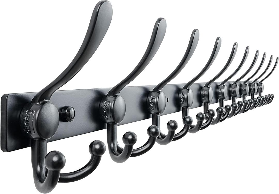 Dseap MaxStrong 2.0 Coat Rack Wall - 37 Long 10 Tri Hooks - Ultra Heavy-Duty Stainless Steel Wall Mount Coat Hanger, Hook Rail for Clothes Hats Jacket Towels Black (L=37" (1pcs))