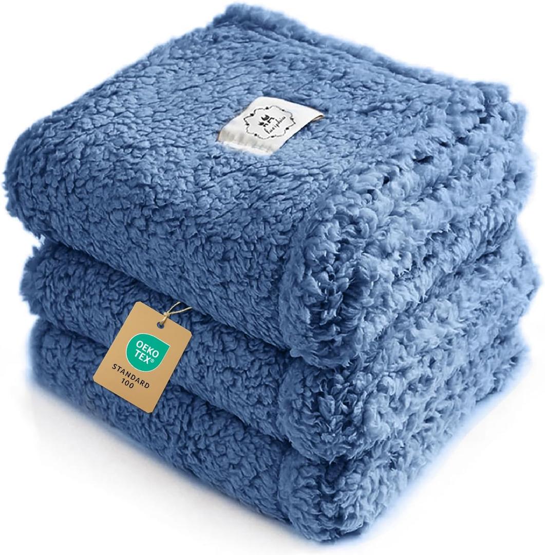 Luciphia 1 Pack 3 Calming Dog Blanket Fluffy Premium Fleece Pet Blankets Soft Sherpa Throw for Dogs Puppy Cat Haze Blue Small (23" x16")