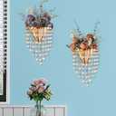 2 Pack Metal Flower Vase for Wall Crystal Vase Decor Hanging Decoration Floral Holder for Home Office Living Room Bedroom Bathroom (Gold)