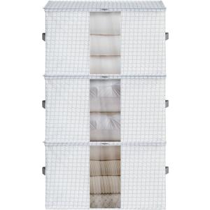 65L Freestanding Storage Bags, 3-Pack Waterproof Clothes Storage Bins Foldable Closet Organizers with 2 Durable Handles & Zipper for Blanket, Comforters, Bed Sheets, Pillows, Toys (White Print)