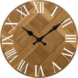 Silent Wall Clock, Roman Numerals Wall Clock Battery Operated, Vintage Non-Ticking Round Rustic Wall Clock Decorative for Living Room Kitchen Home Office 12 Inch (Brown, White)