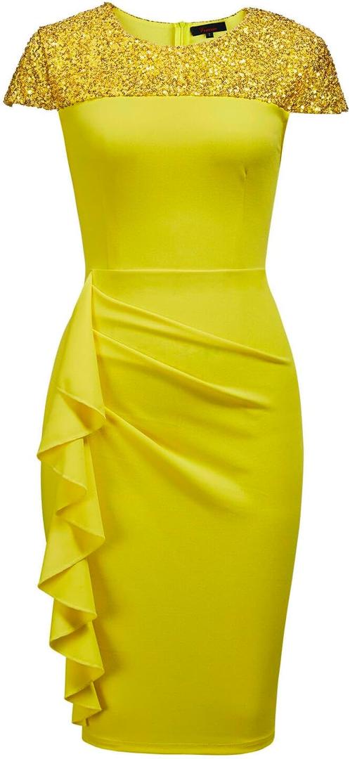 Viwenni Women's Ruffle Vintage Formal Church Wedding Guest Cocktail Dresses (Yellow) M