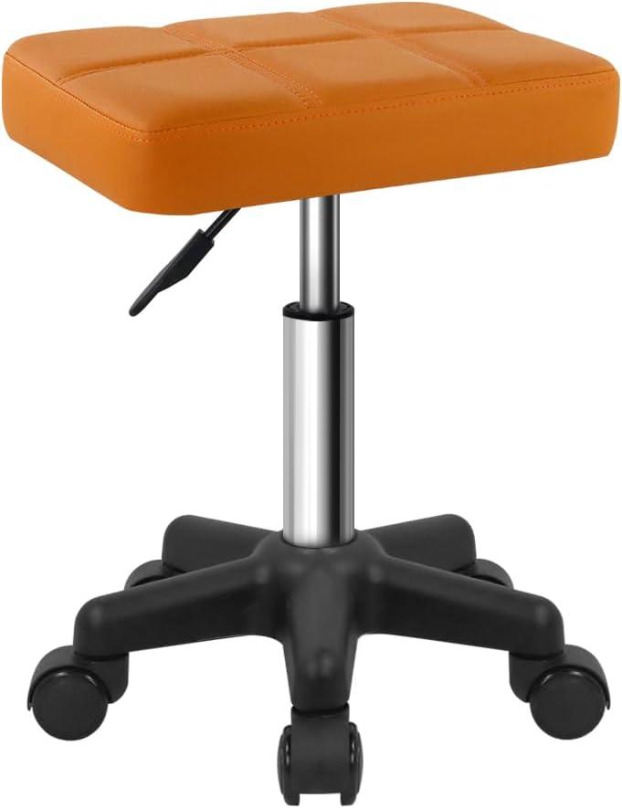 FURWOO Rectangle Rolling Stool with Wheels Height Adjustable Swivel Stool Chair for Spa Salon Massage Pale Brown