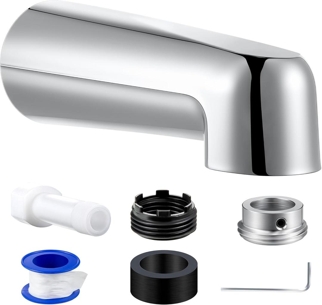 Dreyoo 7 Inch Tub Spout (Universal Fits 1/2" Copper Pipe, 1/2" IPS and 3/4" IPS), Bathroom Bathtub Faucet with Adapters and Hex Wrench(Chrome,Without Diverter)