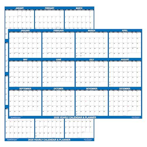 24" x 36" SwiftGlimpse 2025 Wall Calendar Erasable Large Wet & Dry Erase Laminated 12 Month Annual Yearly Wall Planner, Reversible, Horizontal/Vertical, Navy