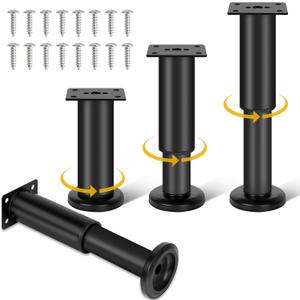 4 Piece Adjustable Height Bed Frame/Slat Center Support Legs, Metal Furniture Legs, for Bed/Sofa/Cabinet/Dresser/Table etc., Heavy Duty Bed Replacement Legs(7.08-12.2 Inches)