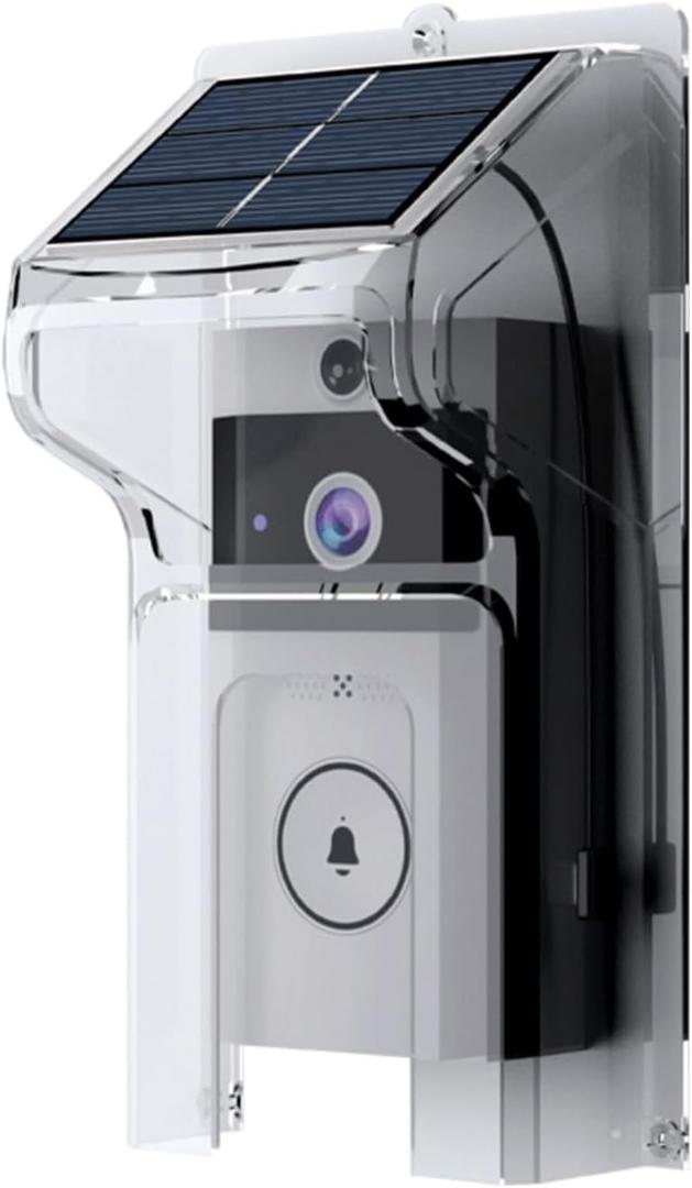 Transparent Plastic Doorbell Rain Cover, Doorbell Waterproof Protector Shield with Solar Panel, Doorbells Rain Cover, Easy Installation, Weatherproof Cover Suitable for All Doorbell Models