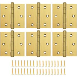 VOLUKA 6 Pack Ball Bearing Door Hinges, 3.5''X 3.5'' Stainless Steel Door Hinges, Non Removable Pin Heavy Duty Door Hinges for Exterior & Interior Doors, Smooth and Quiet. (Gold)