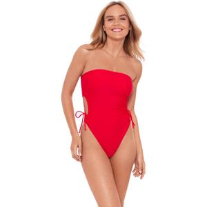 Sports Illustrated Womens Strapless One Piece W/Adjustable Side Cutouts (Large, Flame Red)