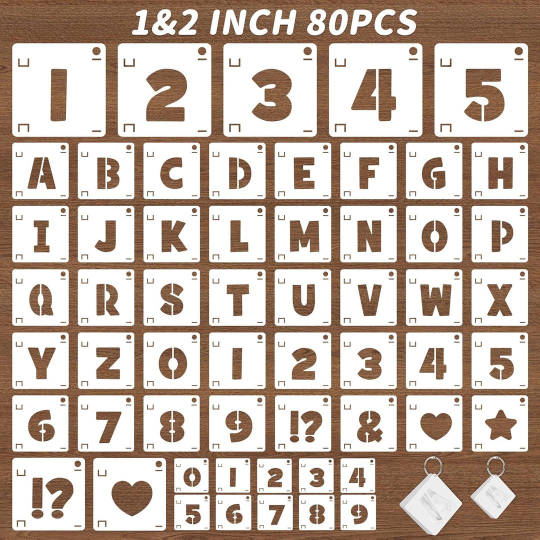 160Pcs Letter Stencils 4Sizes,1&2&3&4Inch Letter and Number Stencils for Painting Plastic Numbers Symbols Stencil Reusable,Alphabet Interlocking Drawing on Wood,Wall,Fabric,Rock,DIY Art Craft Project