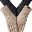 REACH STAR 2 Pairs Winter gloves for women Touch screen Elastic Thermal knit Lining Warm Gloves for Cold weather (Black+khaki)