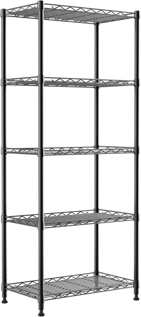 REGILLER 5-Wire Shelving Metal Storage Rack Adjustable Shelves,Standing Storage Shelf Units for Laundry Bathroom Kitchen Pantry Closet(Black,11.8" D x 21.2" W x 53.5" H)