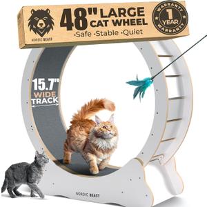 White 48'' XL Cat Wheel - Cat Wheels for Indoor Cats Which Doesn't Negatively Affect Your Cat's Spine - 15.7'' Extra Wide White Exercise Wheel - Fits 2 Cats Side-by-Side