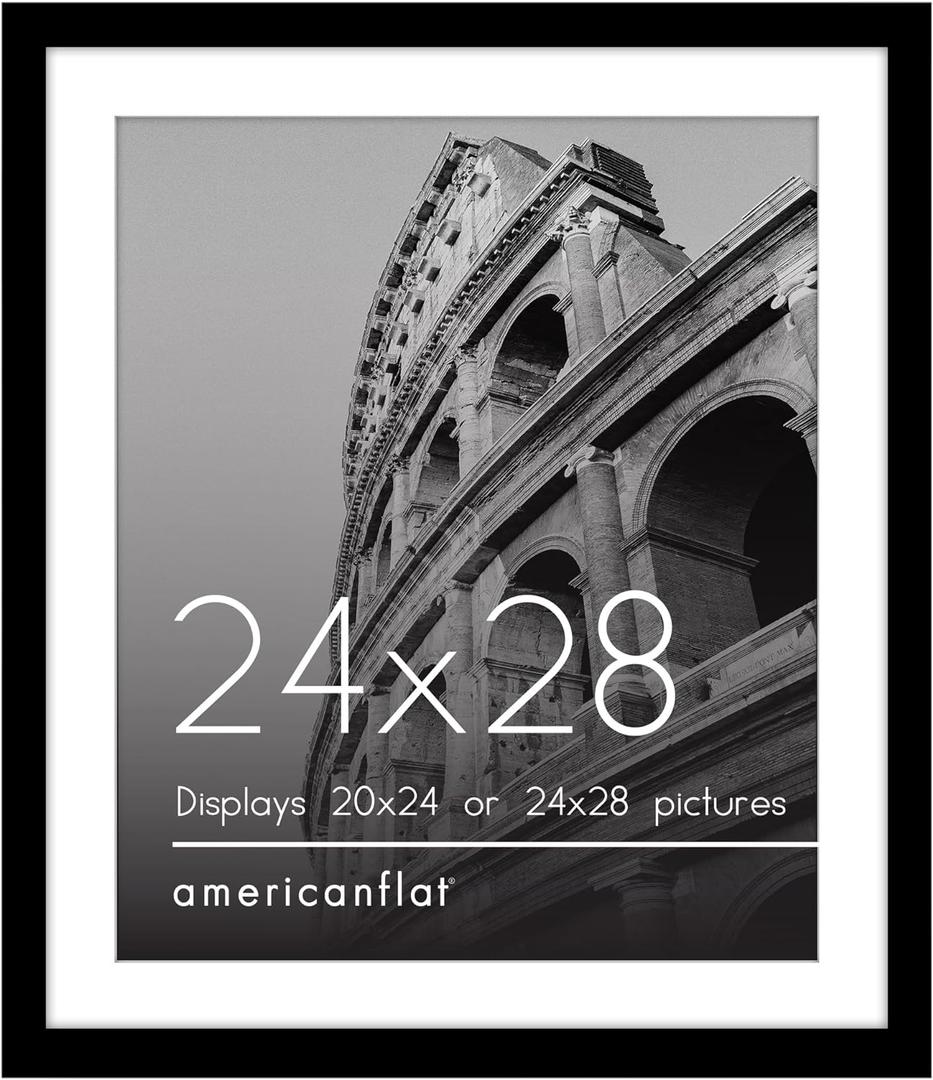 Americanflat 24x28 Picture Frame with Polished Plexiglass - Use as 20x24 Frame with Mat or Display 24x28 Photo Without Mat - Epic Collection - Wide Picture Frames for Wall Display - Black 