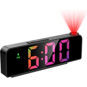 JXTZ Projection Alarm Clock, Alarm Clocks with Projection on Ceiling with 7.9" Large Display, LED Digital Clock with 4 Level Brightness, Snooze, Temperature, Clock for Bedroom Living Room, Colorful