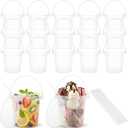 15 Pack Plastic Buckets for Drinks, Plastic Drink Buckets, 32oz Reusable Cocktail Bucket with Lid & Straw, 1 Liter Clear Ice Cream Pails for Halloween, Football Parties & Bars