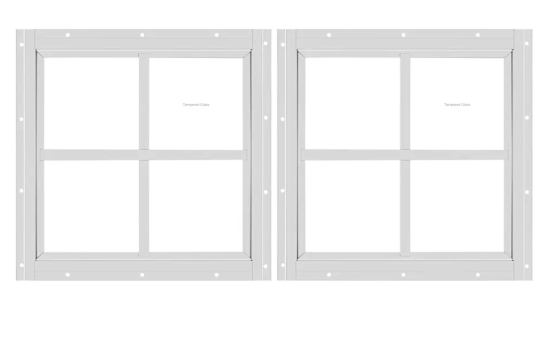 2 Pack Shed Window 12" W x 12" H, White Flush Mount Window with Tempered Glass for Playhouses, Sheds, Garage and Chicken Coops