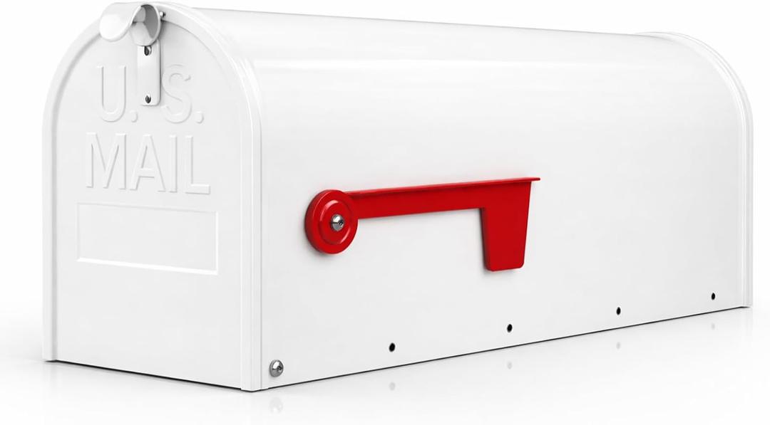 Fumete White Mailboxes for Outside, Metal Mail Box for House Outside, Galvanized Steel Post Mount Rural Mailbox, Standard Size, 20 x 8.7 x 6.7 Inches