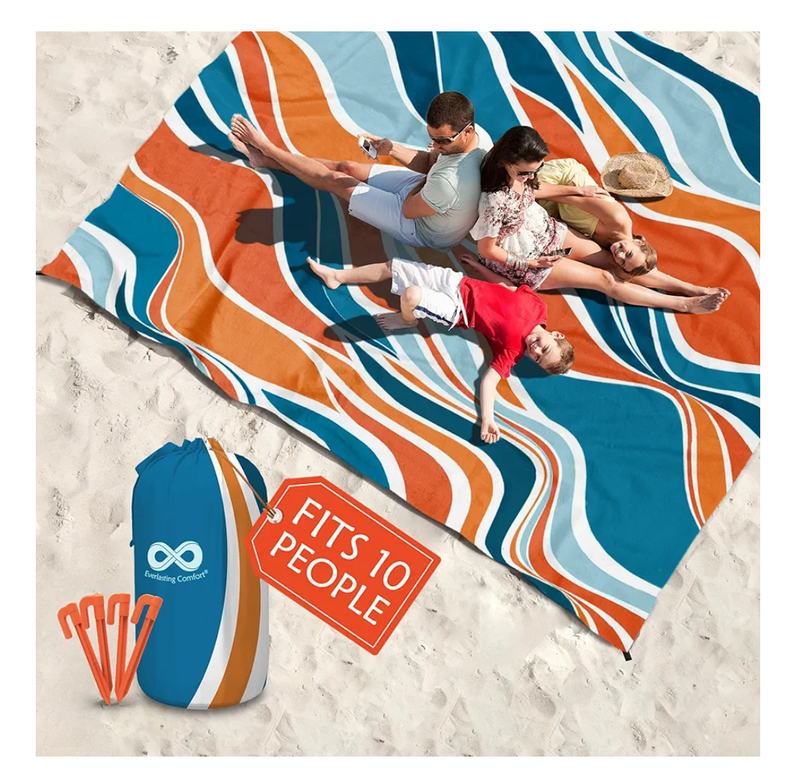 Everlasting Comfort Extra Large Outdoor Picnic Blanket Waterproof 128” x 108” /10.7ft x 9ft – Foldable Mat for Picnics, Camping, Beach, Grass Park – Sandproof Travel Blankets & Essentials, Orange