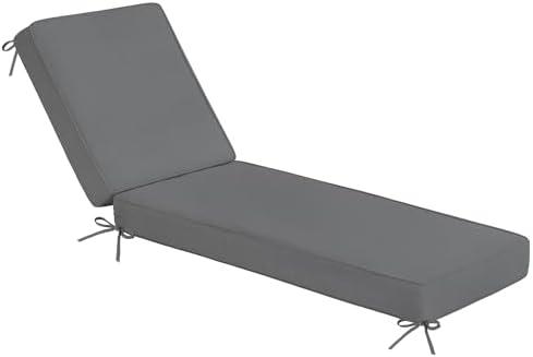 Sundale Outdoor Olefin Chaise Lounge Cushion, Water-Resistant Patio Lounge Chair Cushion, Thick Lounger Pad with 8 Straps Medium Gray, 80 x 26 x 4 Inches