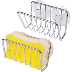 Toplife Sponge Holder for Kitchen Sink, Stainless Steel Suction Cup Sponge Caddy - Silver - 2 Pack