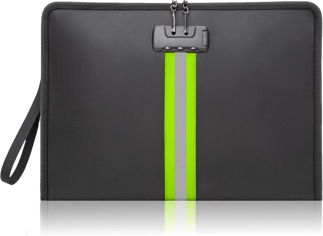 Fireproof Document Bag with Lock, Non-Itchy Silicone Coated Fire Resistant Money Bag for Cash, Waterproof Safe Storage Pouch Organizer for A4 Legal Documents, Passport, Jewelry & Tablet (13.3*0.98*9.2 Inch, Black)