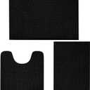 LINLA 3 Pieces Bathroom Rug Set, Absorbent Non Slip Chenille Bath mat, Thick Plush Chenille Carpet Mats Set,Washable Dry Quickly with U-Shaped Toilet Mat for Tub, ShowerBlack (32"x20"+ 24"x17"+ U Shape 20"x20")